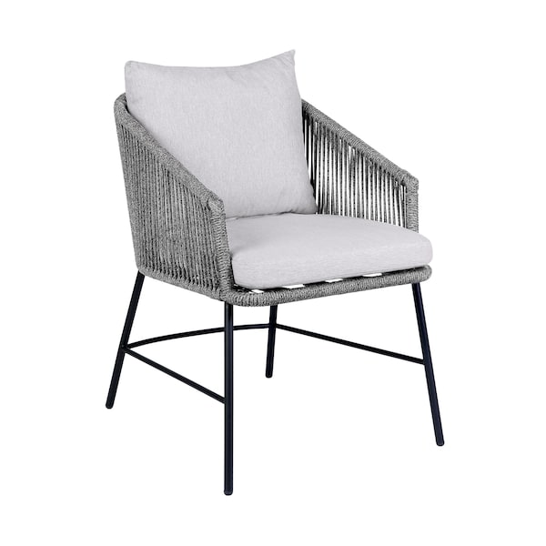 Armen Living Calica Outdoor Patio Dining Chair in Black Metal and Gray Rope 840254332294 - main